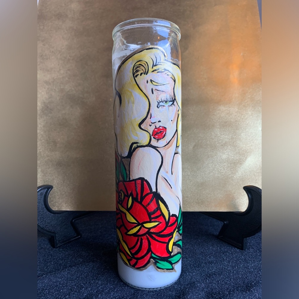 Marilyn Monroe icon candle HAND Painted